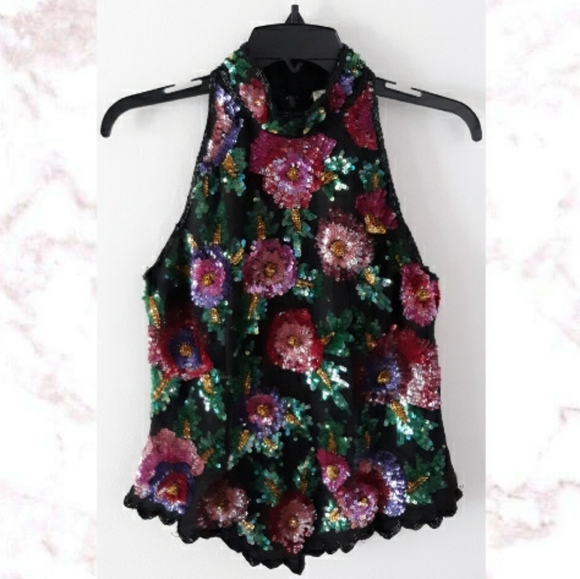 Laurence Kazar Tops - Laurence Kazar Silk Sequin Sleeveless Top